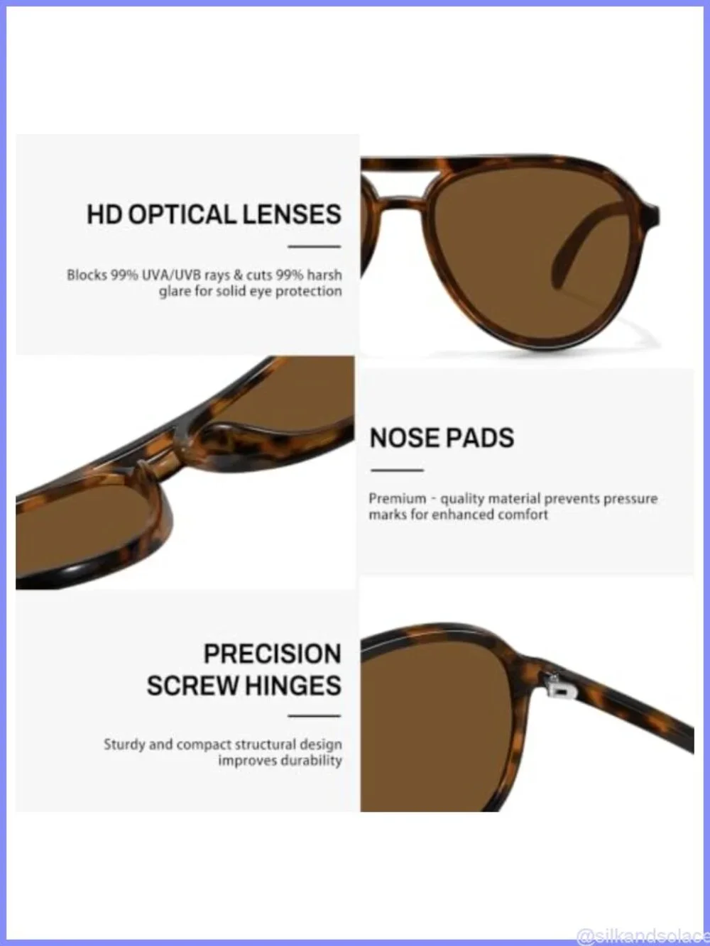 Retro Aviator Sunglasses UV400 Protection Double Bridge Half Frame